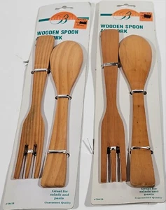 Wooden Spoon and Fork for Serving Salad Server Wooden Utensil Set 2pcs  - Picture 1 of 11