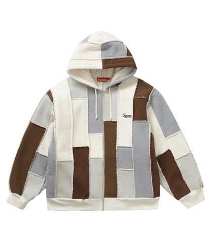 Felpa con Cappuccio Supreme Falso Shearling Patchwork Sherpa Cerniera Natural Medium