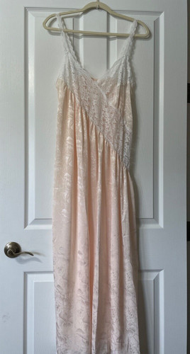 Abito da sera MISS DIOR sexy bianco e rosa panna pizzo scollo a V basso spaghetti strap M