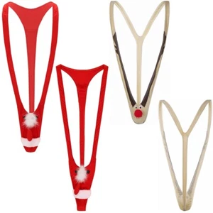 Men's Xmas Y-back Thong Underwear Suspender Bodysuit Christmas Gag Gift Costume - Picture 1 of 30