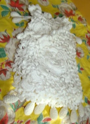 ANTIGUO MONEDERO EDUARDIANO GANCHILLO A MANO BLANCO ALGODÓN 3-D ROSAS Foto 1 de 4