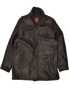 TRAPPER Mens Leather Coat UK 42 XL Black Leather BC03 - Picture 1 of 4