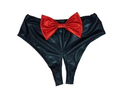 Pantalones cortos hechos a mano sin entrepierna en spandex metálico con lazo. Bragas de refuerzo abierto nuevas Foto 1 de 4