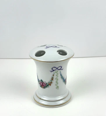 Фарфоровый держатель для зубной щетки с ручной росписью во французском стиле с цветочной золотой отделкой 4 дюйма - Изображение 1 из 4