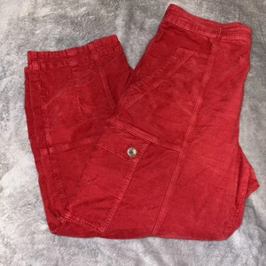 Anthropologie Red Corduroy Pants Women's Cropped Utility Cargo Pockets Size 12 - Picture 1 of 20