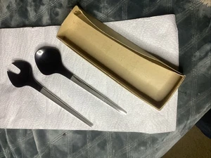 Georg Jensen Mid Century Modern Sterlingsilber & schwarzes Horn ~ Salat Servier Set - Bild 1 von 4