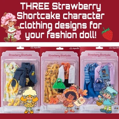 THE WORLD DOLL World Of Strawberry Shortcake Fashion, Glam Squad, 3 Doll Outfits W/accessories