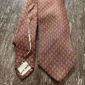 Vintage Pierre Cardin Burgundy Gold Geometric Pattern Silk Necktie Men's Fashion - Picture 1 of 5