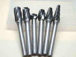 6 pcs 10MM THK Tungsten Carbide ALUMINIUM CUT Rotary Burrs burs points 6mm shank - Picture 1 of 8