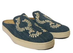 Via Spiga Women's 9.5 V-RINA3 Slip On Blue Denim & White Embroidery Sneaker - Picture 1 of 9