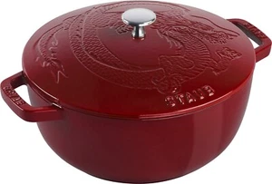 FREE SHIPPING: STAUB 24cm ROUND CAST IRON DRAGON COCOTTE/FRENCH OVEN BORDEAUX - Picture 1 of 2