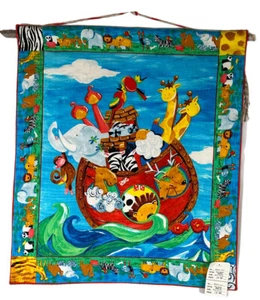 Wandbehang Arche Noah Tiere Handarbeit Kinderzimmer Kinderzimmer Dekor 21” x 18” - Bild 1 von 12