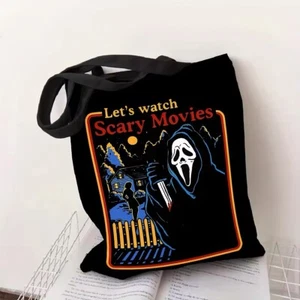 Halloween Funny Cartoon Horror Movie Tote Bag Large Canvas Scream Ghostface - Picture 1 of 2