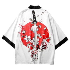Giacca Kimono Uomo Cappotto Top Cardigan Retro Abito Giapponese Haori Yukata Baggy - Foto 1 di 4
