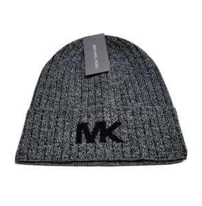 Michael Kors Cuff Grey Parallel MK Logo Fold Beanie Hat Unisex OS - Picture 1 of 5