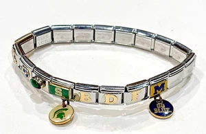 ProCharms Italian Link Stainless Steel 19 Link Stretch Charm Bracelet Michigan - Picture 1 of 12