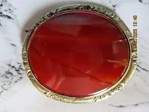 ANTIGUO BROCHE DE ÁGATA, OVALADO, GRANDE 5 CM DE ANCHO, BORDE INTRINCADO TONO DORADO - Imagen 1 de 6