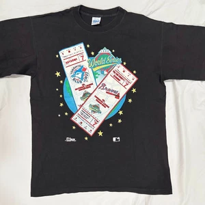 Vintage Single Stitch 1992 World Series MLB Blue Jays Braves Baseball T-Shirt Large - Bild 1 von 8
