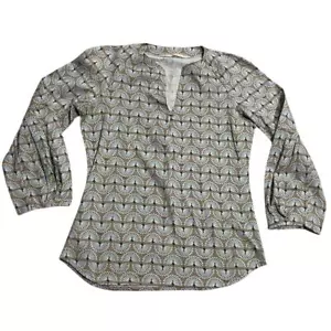 Herion Top Split Neck Long Sleeve Peacock Blouse Womens Sz 42 Medium Tan Italy - Picture 1 of 9