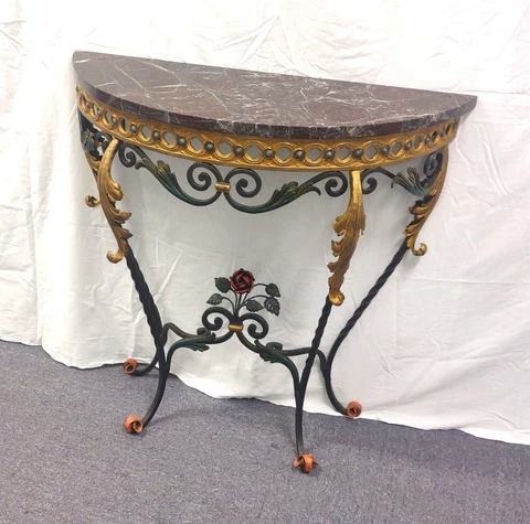 ANTIQUE CONSOLE TABLE - SOLID IRON MARBLE TOP - GOOD CONDITIO Cover