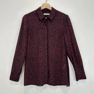 Sportscraft Top Women 8 Brown Animal Print Button Up Sheer Casual Party VGC - Picture 1 of 10