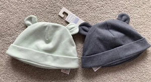 BNWT Next Baby Boys Mint & Grey Soft Fleece Beanie Hats 2 Pack Size 6-12 Months - Picture 1 of 2