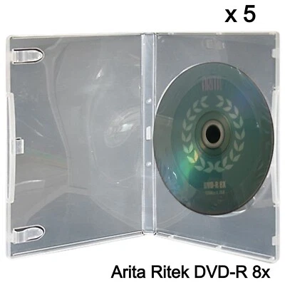 Arita DVD-R 8x Blank Disc 4.7gb Ritek G05 120 min NON printable Logo Jewels x 5 - Image 1 of 4