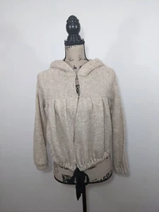 Free People Womens Size S Hooded Short Sweater Tie Hem Wool Blend Cream Beige - Picture 1 of 10