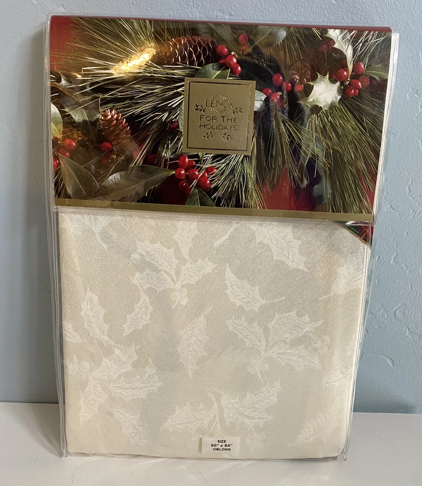 Lenox for The Holidays Nouveau Holly Tablecloth 60" X 84" Christmas