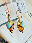 14K Gold Filled Genuine Baltic Natural Amber Turquoise Earrings Butterscotch 老琥珀