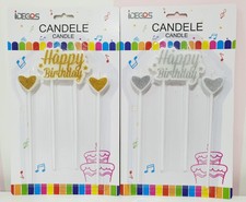 Candelina con scritta Happy Birthday Oro o Argento e due Cuori Candeline Torta