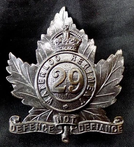 CANADA WW1 OFFICERS BRONZE HAT BADGE: 29 WATERLOO REGIMENT MILITIA by J R GAUNT - Imagen 1 de 12