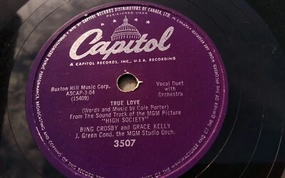 Bing Crosby & Grace Kelly 78rpm Single 10-inch Capitol Records #3507 True Love - Image 1 of 4