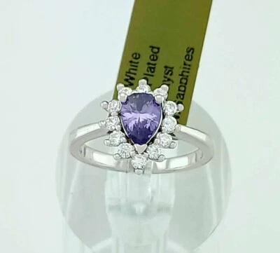 ANILLO LAB 1.03 Cts AMATISTA Y ZAFIRO BLANCO CHAPADO EN ORO BLANCO 14K - NUEVO CON ETIQUETA Foto 1 de 4