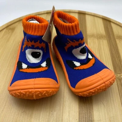 NEW Lily & Dan Unisex Blue Orange Rubber Toddler Monster Slipper Socks 6-12 Mos. - Image 1 of 4
