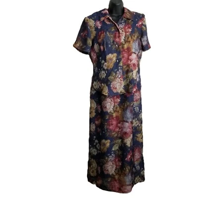 Miss Dorby Vintage Navy Floral Dress Blouse Set Size 12/10 Cottagecore Modest - Image 1 of 4