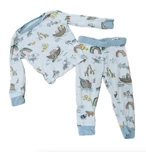 Mud Pie Noah's Ark Pajama Set Unisex Baby 9-12 Month Bamboo Pants Long Sleeves - Picture 1 of 6