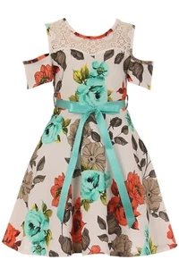 Schönes schulterfreies Kleid kleines Mädchen blau türkis Geburtstag Party Blumenmädchen - Bild 1 von 5