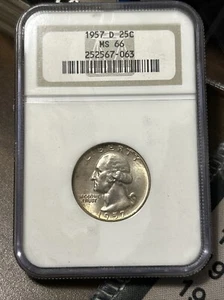 1957-D 25C Washington Quarter Dollar ~ NGC MS66 - Picture 1 of 2