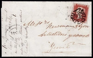 1841 1d Red Black Plate 9 MH 4m Somerton to Yeovil Fine Used Cat. £375.00 - Picture 1 of 3