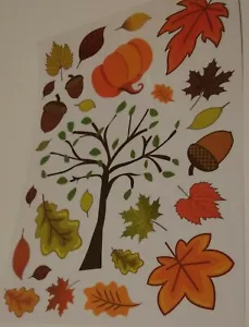 27 Stickers - Thanksgiving Fall Harvest Tree Leaves Pumpkin Acorns - Picture 1 of 4