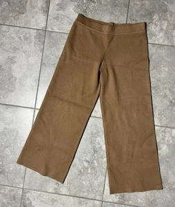 Joie High Rise Knit Pull On Wide Leg Trousers Pants Elastic Waist Brown New L - Picture 1 of 8