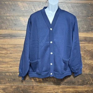 Vtg Sweatshirt Cardigan Button Up Vermont Country Men XL Blue Fleece Grandpa - Picture 1 of 12