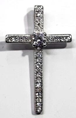 Colgante Cruz Piedras Circonitas Cúbicas Plata de Ley 925 1" pulgada Largo # 3 Foto 1 de 4