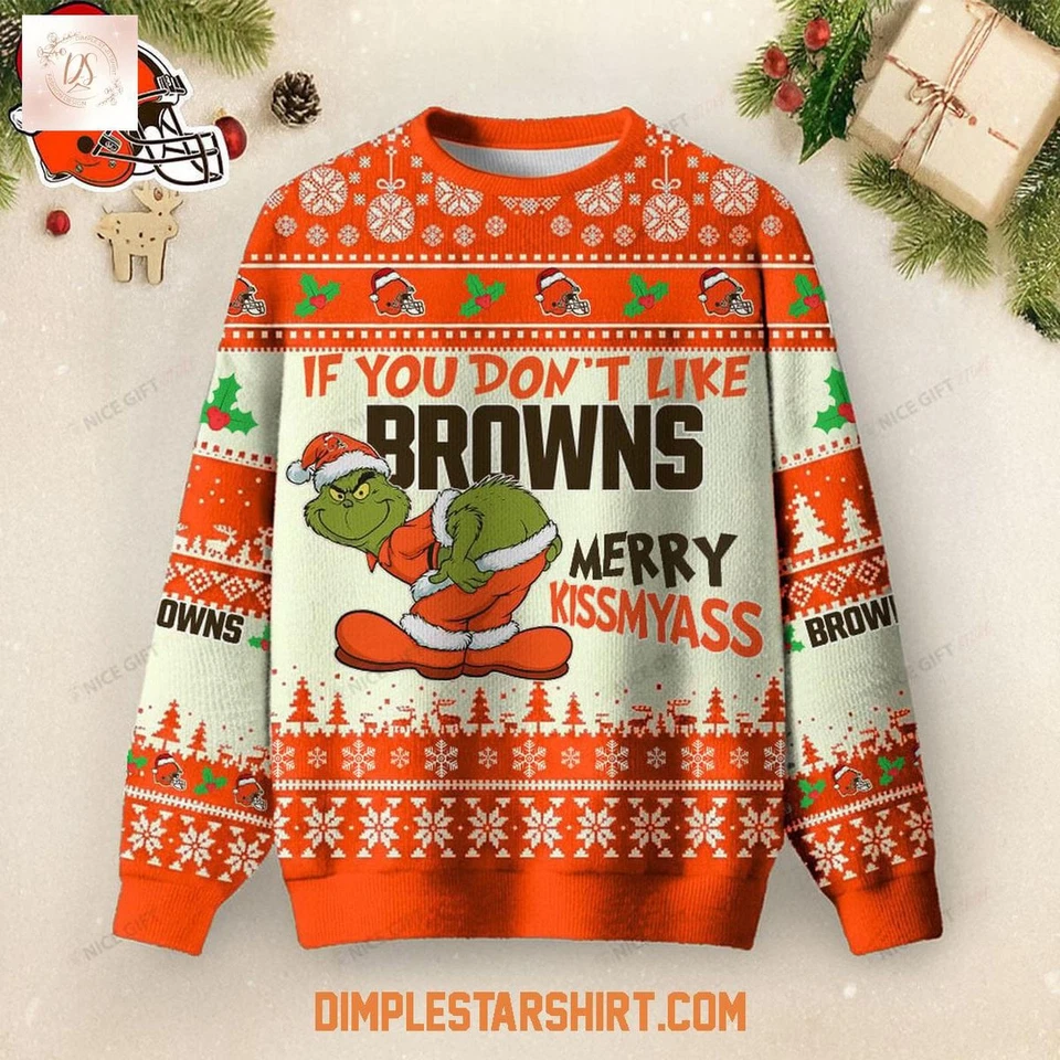 Personalized Cleveland Browns Merry Kissmyass Ugly Christmas Sweater Unisex Fit - Image 1 of 4