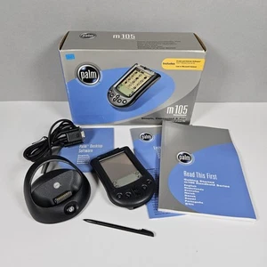 Palm m105 Handheld PDA Includes HotSync Cradle & Stylus in Original Box - Zdjęcie 1 z 14