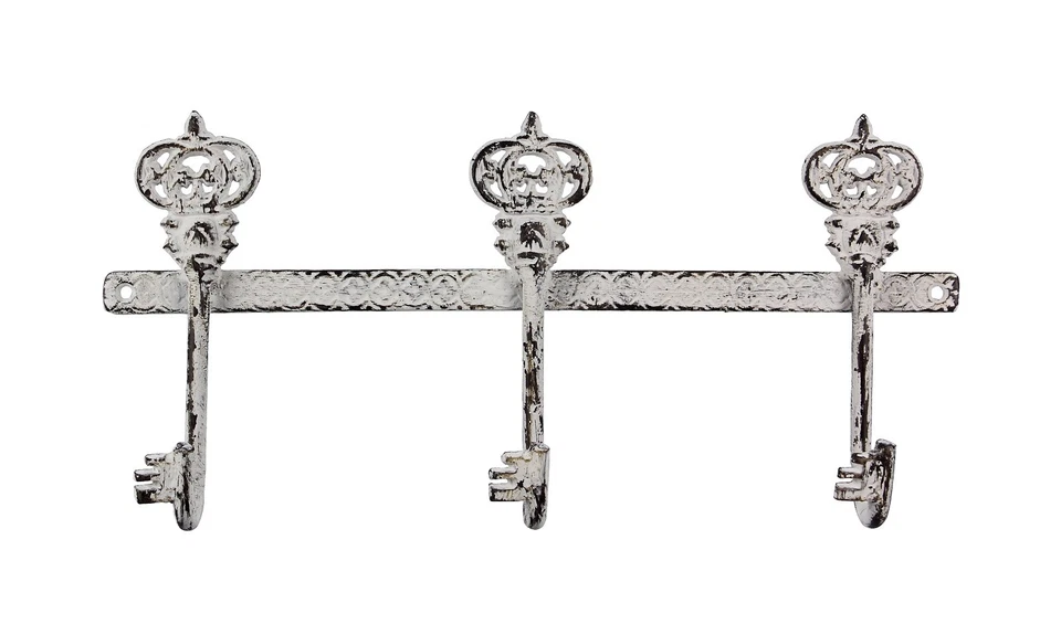 Ganchos de pared triples en forma de llave corona majestuosos hierro fundido pintado 13 pulgadas Foto 1 de 1