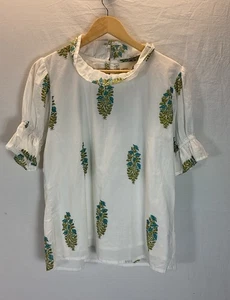 Womens Fox and Hen Boutique Top high ruffle neck Floral puff sleeve LG - Picture 1 of 11