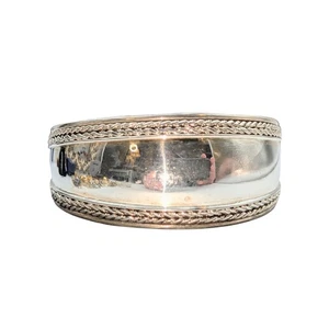 Vintage 925 Sterling Silver Polished Mirror Braided Edge Cuff Bracelet 25.04g - Picture 1 of 7