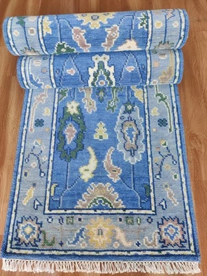Blue Oushak Rug Vintage Style contemporary Hand-knotted Wool Rug For Home Decor. - Image 1 of 4